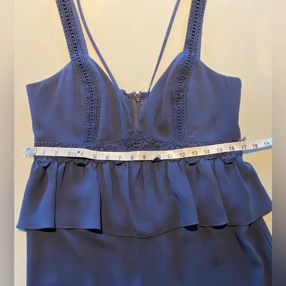 BCBGMaxAzria Wide-Leg Peplum Jumpsuit, Navy Blue, size L - Picture 8 of 12